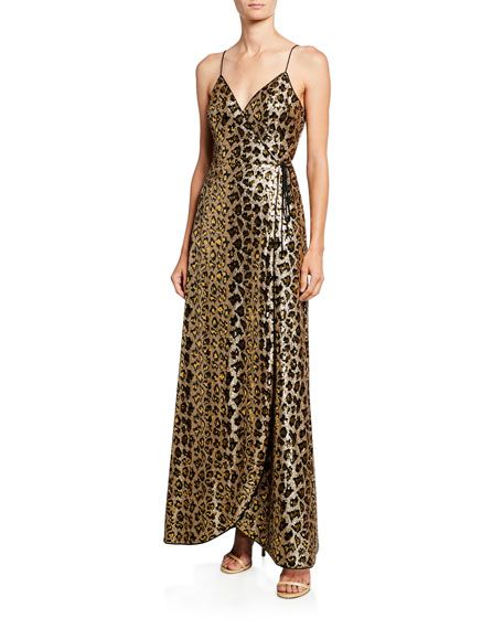 Aidan by Aidan Mattox Leopard Sequin Sleeveless Wrap Dress | Neiman Marcus