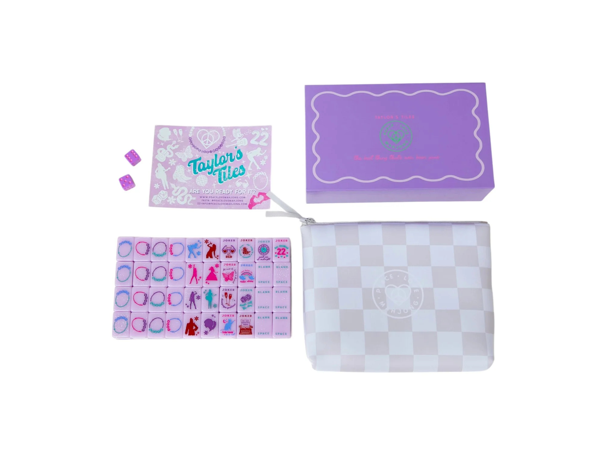 Taylor's Tiles Mahjong Tiles + Tile Pouch + Dice | Peace Love Mahjong