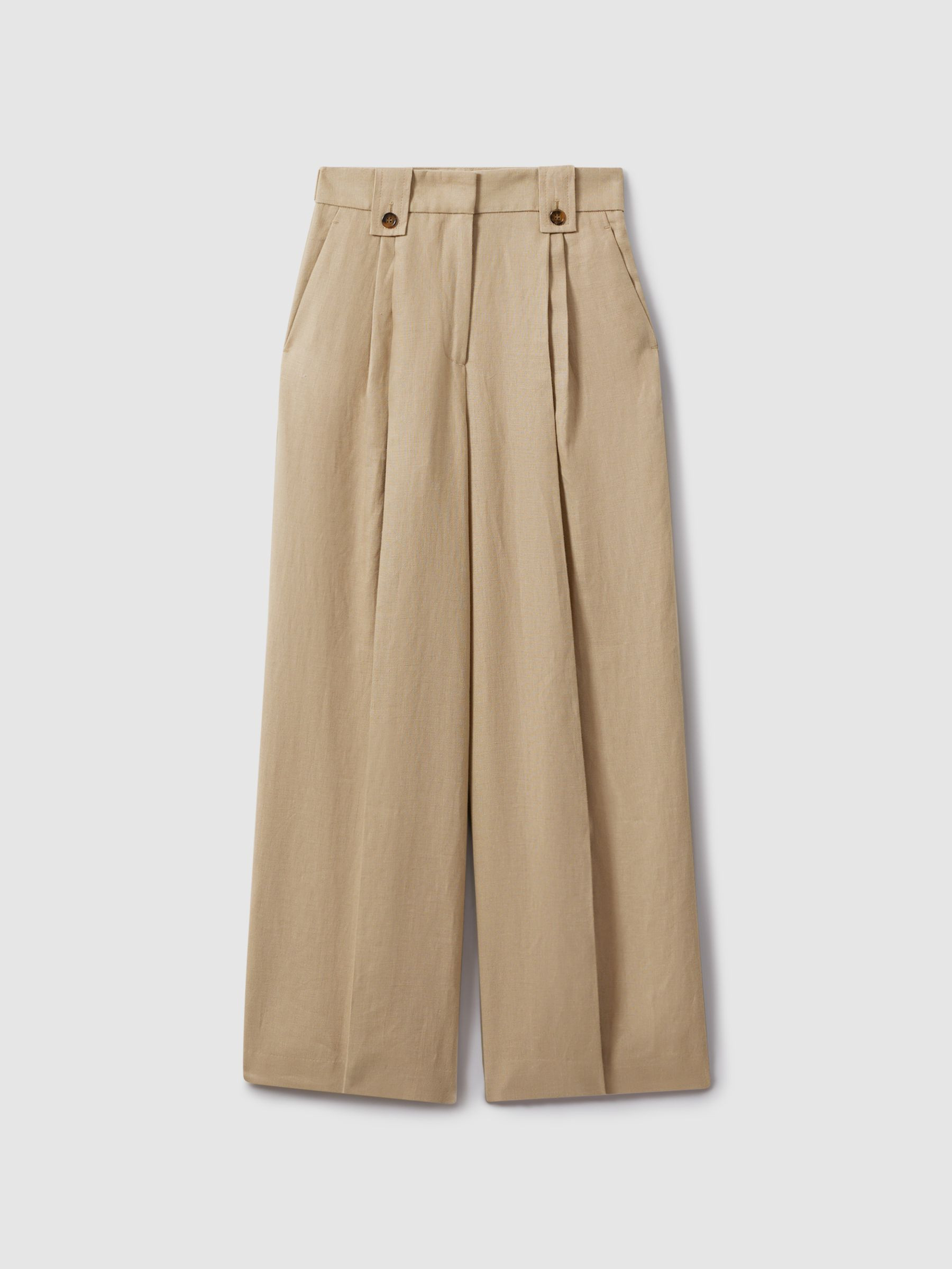 Linen Front Pleat Trousers in Light Khaki | Reiss UK