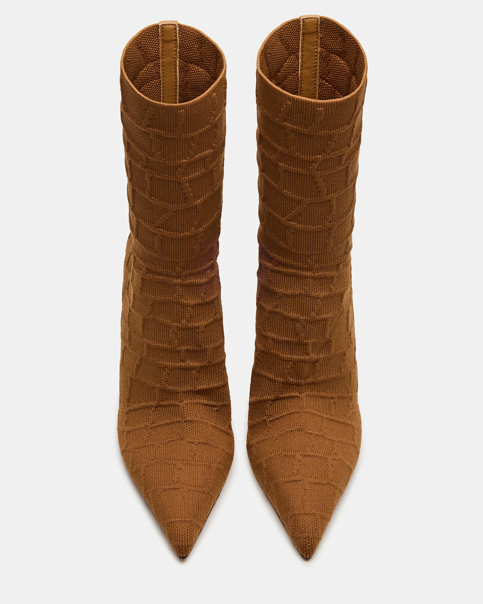 MIDNITE Tan Crocodile Pointed-Toe Stiletto Heel Sock Women's Ankle Boot | Steve Madden (US)