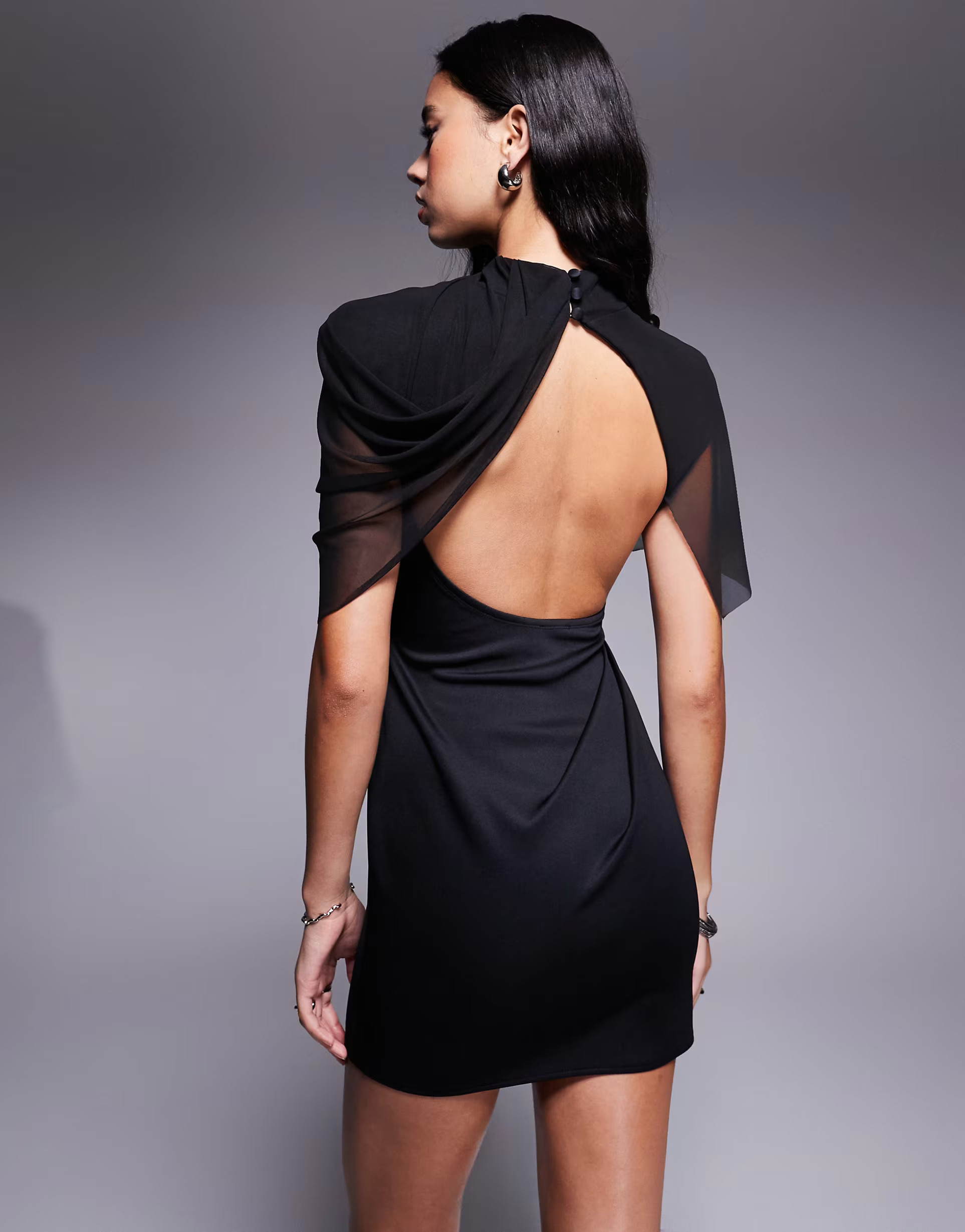 ASOS DESIGN draped mesh shoulder pad premium mini dress in black | ASOS | ASOS (Global)