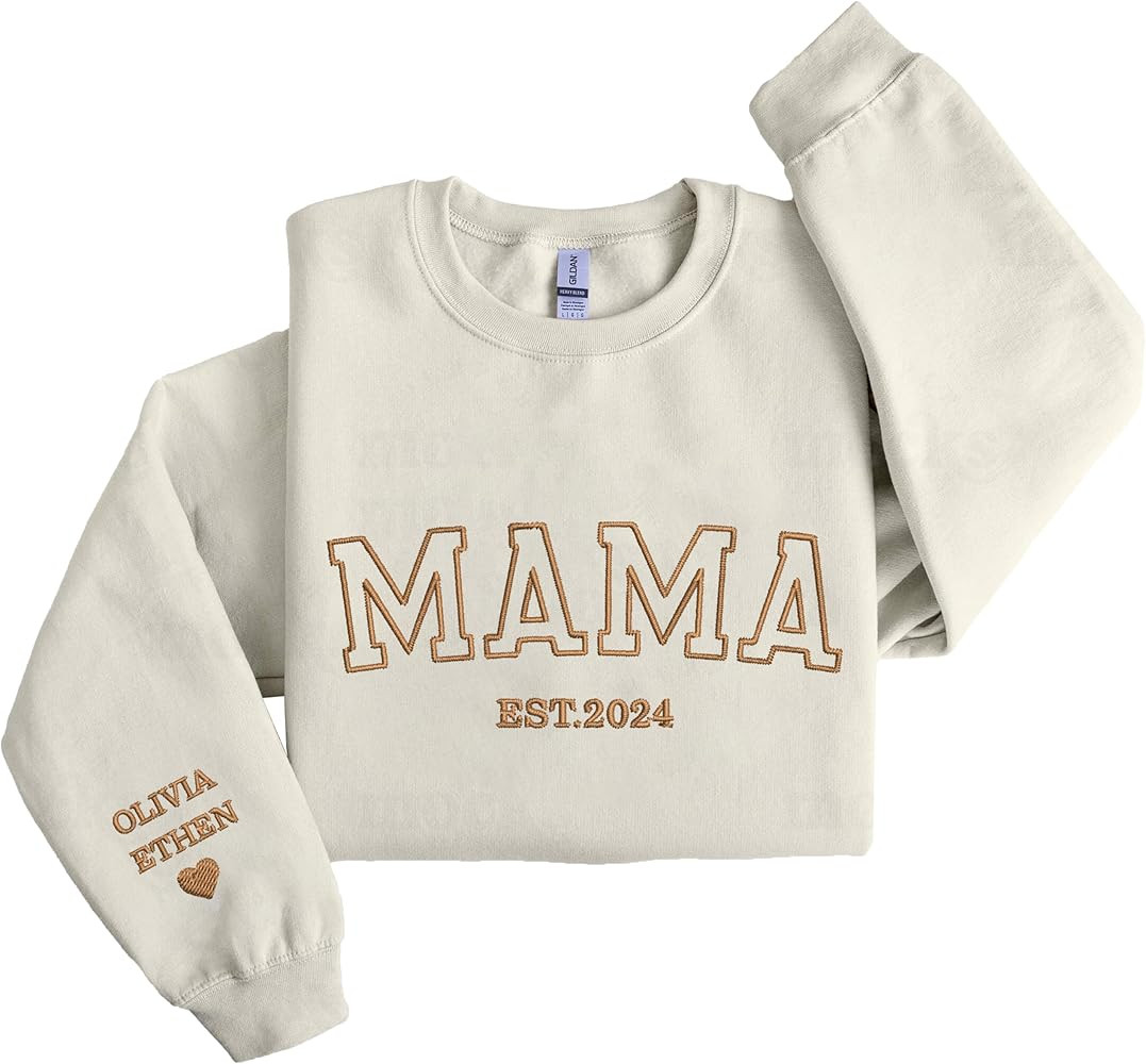 NAZENTI Custom Embroidered Mama Sweatshirts with Kids' Names on Sleeves, Mama Gift, Mom Gifts | Amazon (US)