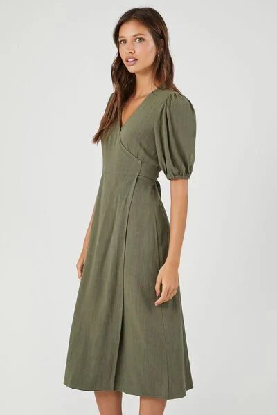 Linen-Blend Wrap Midi Dress | Forever 21 (US)