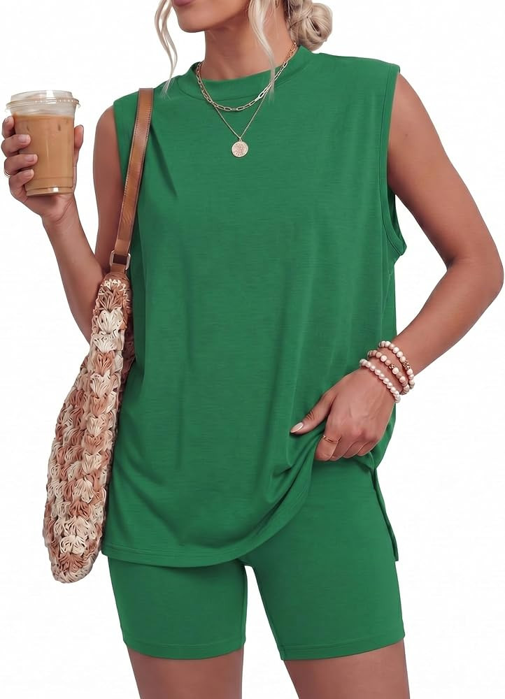 Coume Women 2 Piece Lounge Sets 2026 Summer Casual Short Matching Sets Oversized Sleeveless Worko... | Amazon (US)