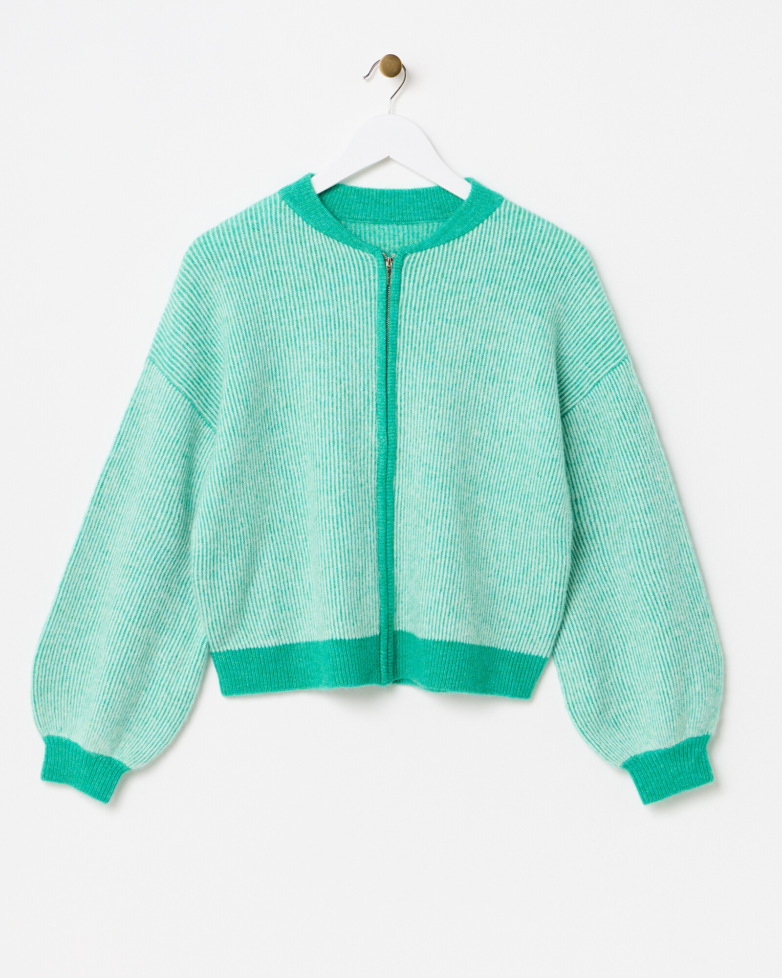 Green Ribbed Knitted Bomber Jacket | Oliver Bonas | Oliver Bonas (Global)