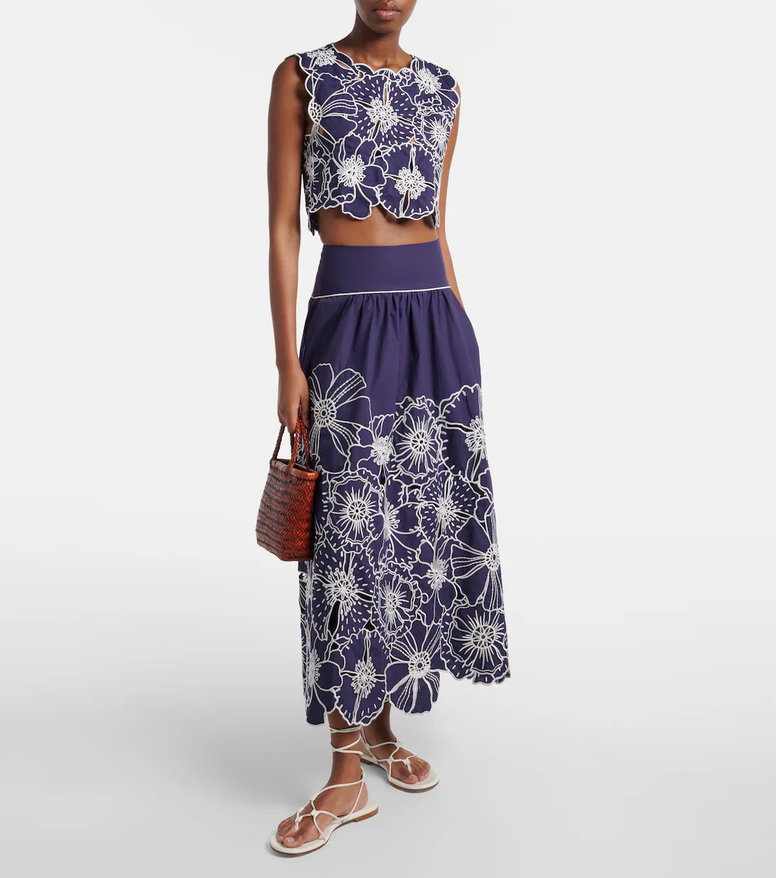 Embroidered floral cotton midi skirt | Mytheresa (UK)