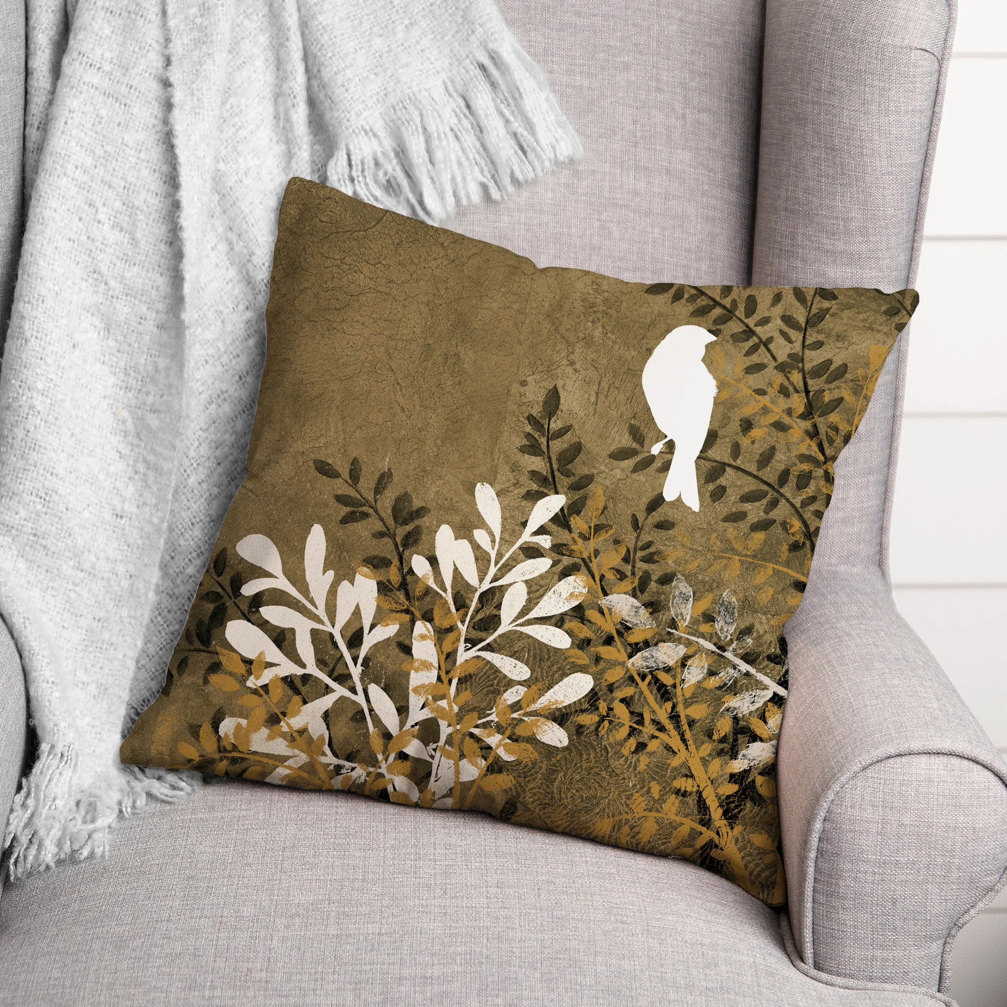 Bird on Branch Outdoor Square Pillow Cover & Insert | Wayfair North America