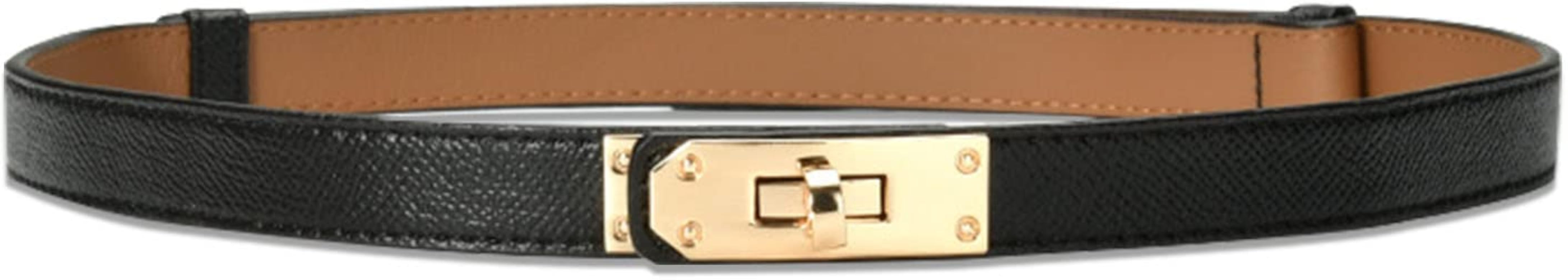 Women Skinny Leather Belt Solid Color Alloy Turn Lock Adjustable Waistband Thin Waist Belt For Dr... | Amazon (US)