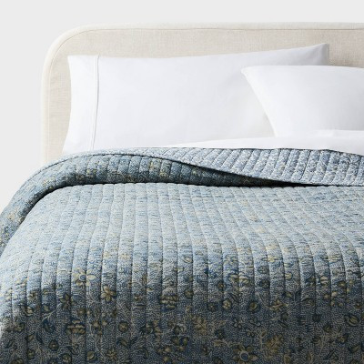 Full/Queen Printed Floral Gauze Reversible Quilt Blue - Threshold™ | Target
