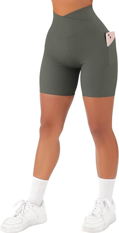 SUUKSESS Women Cross Workout Shorts with Pockets 5" High Waist Booty Biker Short | Amazon (US)