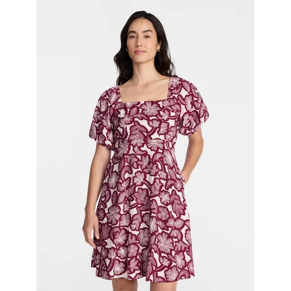 Time and Tru Women's Mini Dress with Puff Sleeves, Sizes XS-XXXL | Walmart (US)