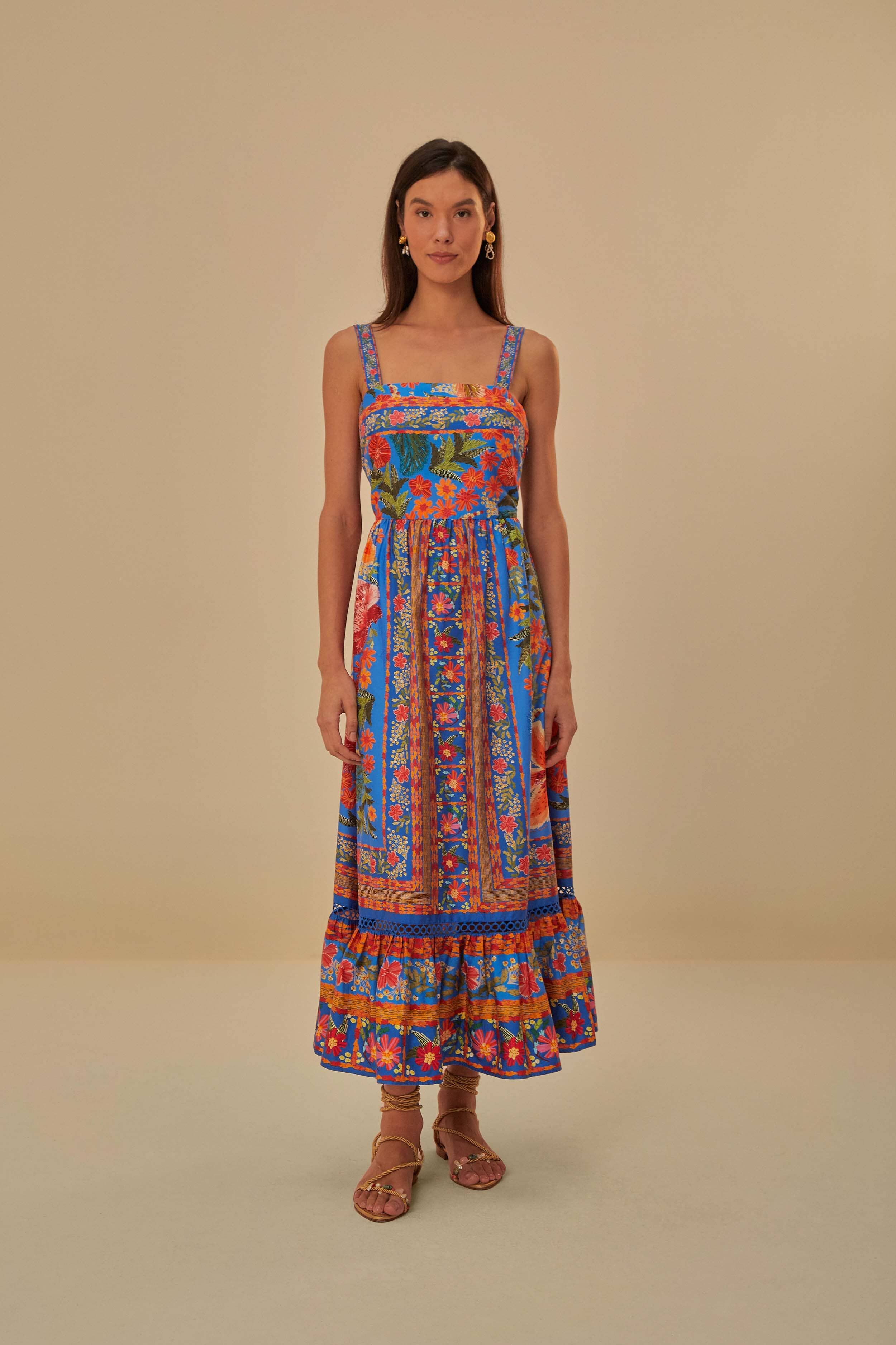 Blue Stitched Garden Maxi Dress | FarmRio