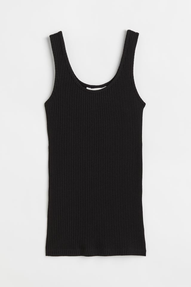 Fitted vest top in soft, ribbed jersey made from a cotton blend with a deep neckline and wide sho... | H&M (UK, MY, IN, SG, PH, TW, HK)