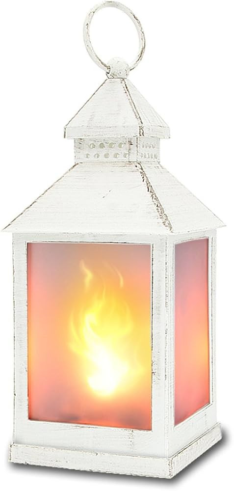 10" Vintage Style Decorative Fire Lantern,Flame Effect LED Lantern,(White,4 Hours Timer) , Indoor... | Amazon (US)