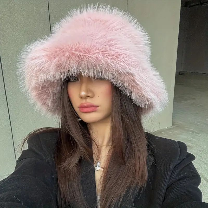Oversized Fluffy Faux Fur Bucket Hat For Women Trendy Solid Color Warm Thick Plush Basin Hats Win... | Temu Affiliate Program