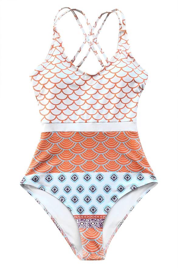 CUPSHE Women's Beautiful World Print One-piece Swimsuit High Waisted Swimwear | Amazon (US)