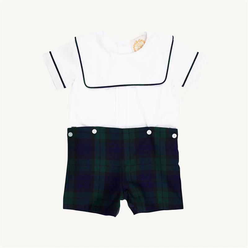 Beauregard Button-In - Worth Avenue White with Berwick Black Watch | The Beaufort Bonnet Company