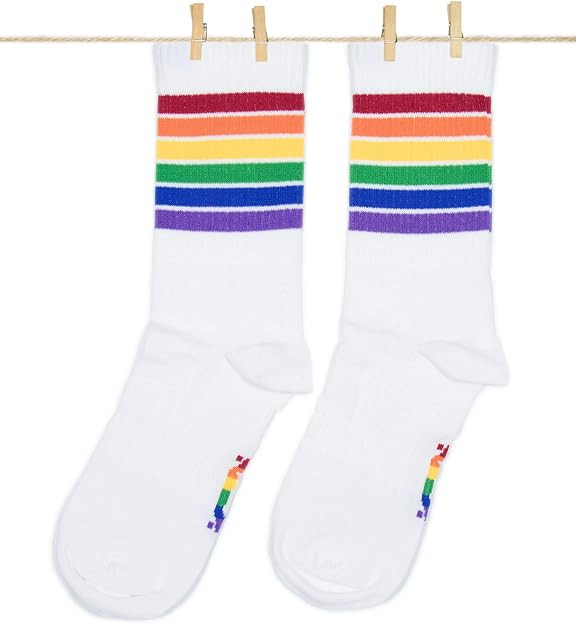Pride Sport White Socks - Premium Cotton Rainbow Crew Socks | LGBTQ+ Pride Accessories for Men & ... | Amazon (US)