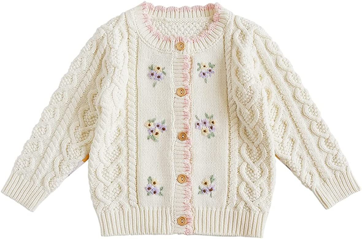Baby Girls Knitted Cardigan Sweater Crewneck Knit Crochet Button Closure Cardigan Tops Coat Outwe... | Amazon (US)