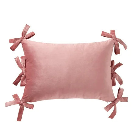 Home Decor Collection 14" x 20" Blush Pink Velvet Bow Oblong Decorative Pillow | Walmart (US)