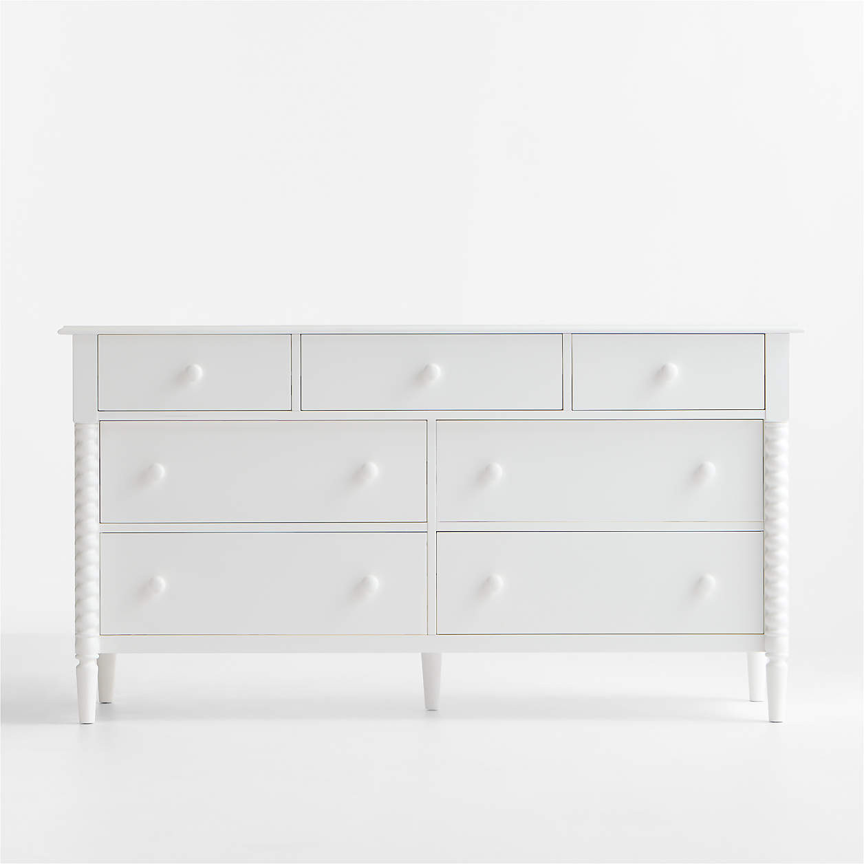 Jenny Lind 62" White Wood Extra Wide 7-Drawer Kids Dresser + Reviews | Crate & Kids | Crate & Barrel