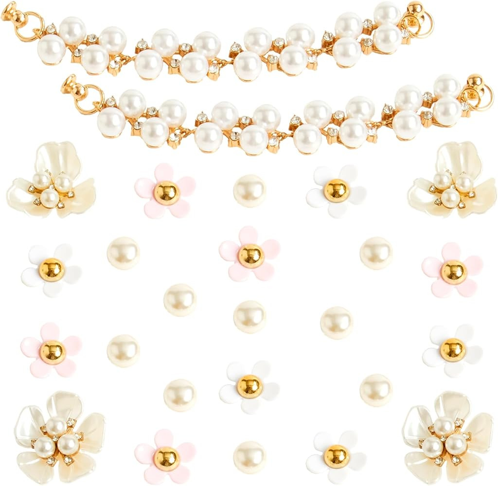 26 pcs Bling Shoe Charms for Clog Sandals Decoration,Flower Charms for Girls Women,Pearl Jewelry ... | Amazon (US)
