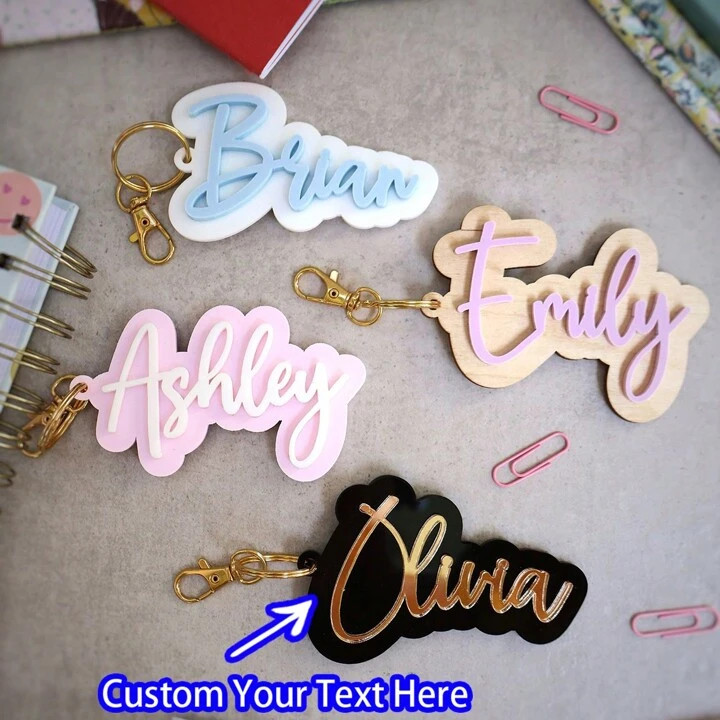 Customized Acrylic Keychain - Personalized Name Tag, DIY Letter Keyring, Unique Gift With Custom ... | SHEIN