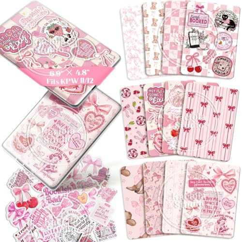 Kaciola 12PCS Inserts Cardstock for E-Reader Clear Case with 50PCS Scrapbook Stickers for Insert, 6.9"x4.8" Pink Bow Theme Back Cover Accessories for Paper White 11th-12th, Gifts for Booklovers | Amazon (US)