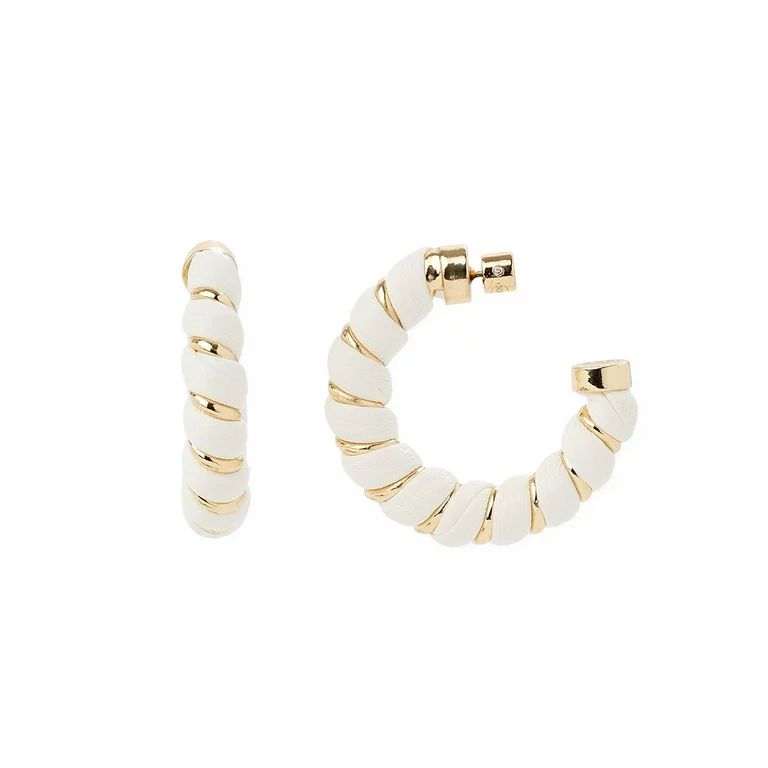 Scoop Women’s White Twisted Faux Leather and 14K Gold Flash-Plated Hoop Earrings - Walmart.com | Walmart (US)