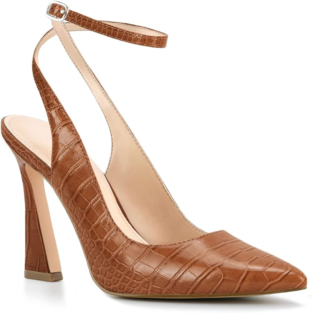 Womens Closed Toe Ankle Strap Heels Pointed Toe Pumps Shoes Slingback High Heel Wedding Dress Sho... | Amazon (US)