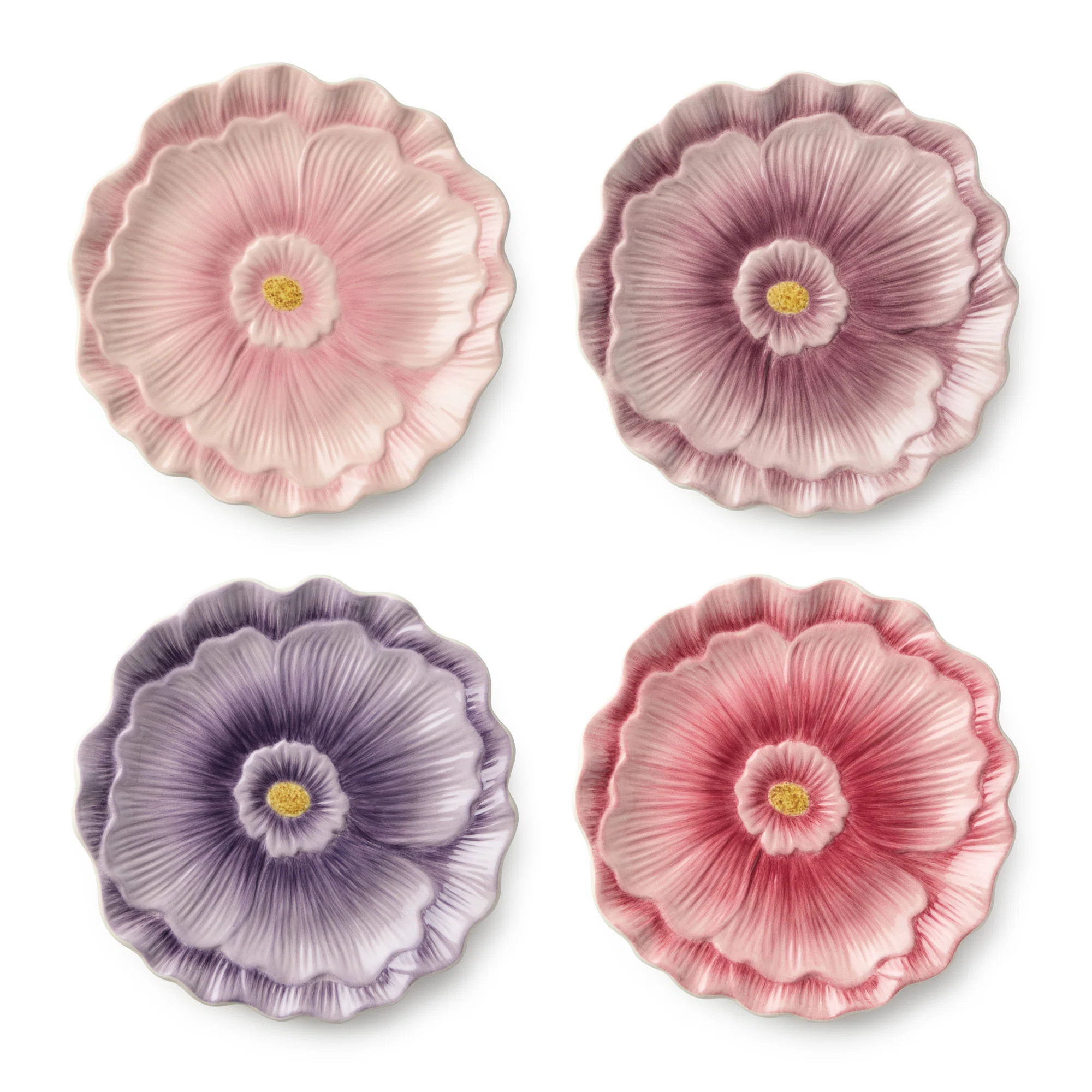Wildflowers 3‑D Ceramic Dessert Plate Set of 4, 6‑inch sculpted floral plates with raised pet... | Wayfair North America