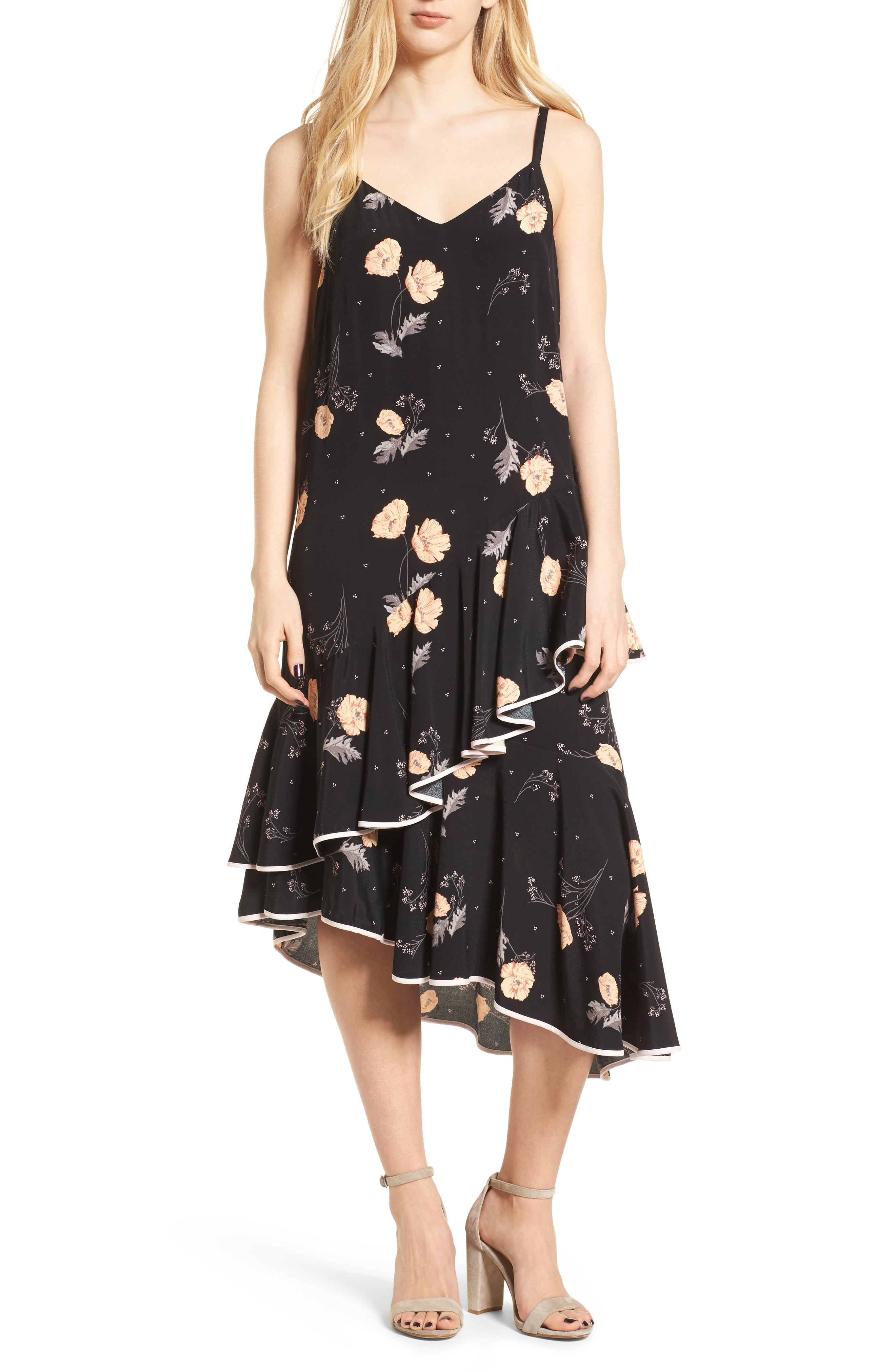 Asymmetrical Ruffle Midi Dress | Nordstrom