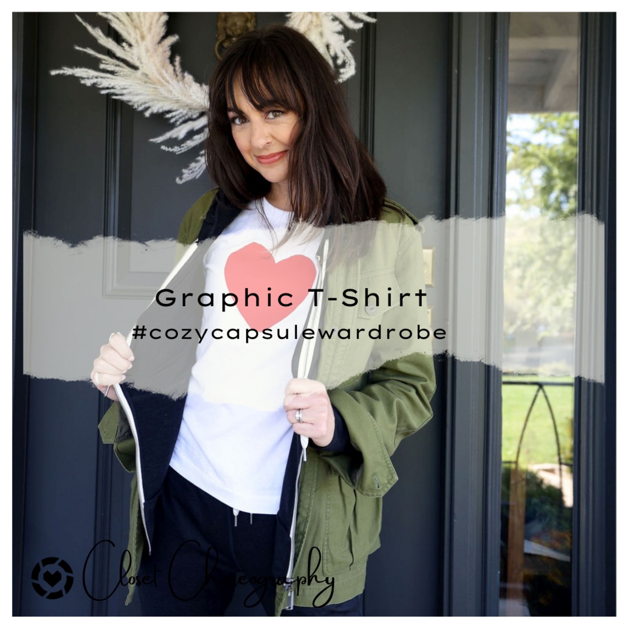 COZY CAPSULE WARDROBE
Graphic t shirt 

A cool graphic on a classic crew neck tee is the ultimate understated stylish staple. My graphic t-shirt collection makes a weekly appearance in any one of my outfit formulas. A two-tone graphic t-shirt adds some personality, yet is easy to layer with other prints like your flannel.