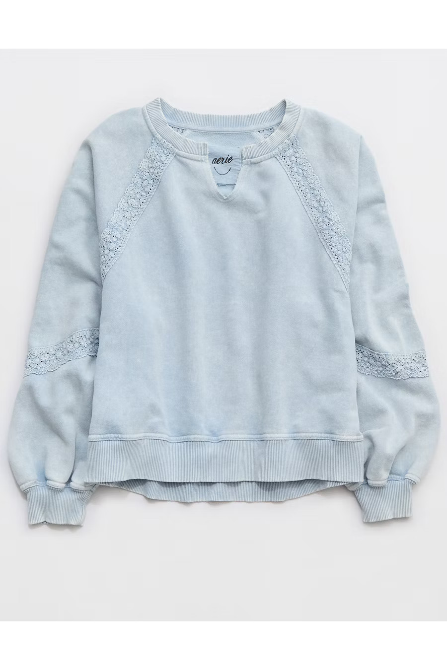 Aerie Hey Crochet Sweatshirt Women's Cloud Wash XXS | American Eagle Outfitters (US & CA)