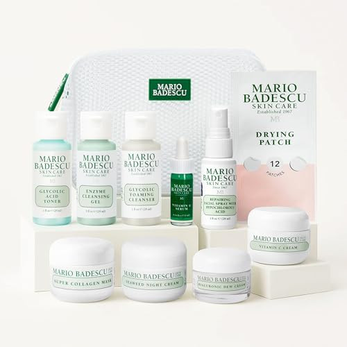 A Little Bit of Mario 10-Piece Skincare Kit – Vitamin C Serum, Glycolic Acid Toner, Hyaluronic Dew Cream, Collagen Mask, HOCI Spray & Cleanser – Brightening, Anti-Aging & Hydration – Travel & Gift Set | Amazon (US)