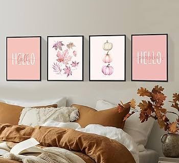 ULEGIE Pink Fall Pumpkin Leaf Wall Art Decor Set of 4, Fall Wall Decor, Fall Posters, Farmhouse A... | Amazon (US)