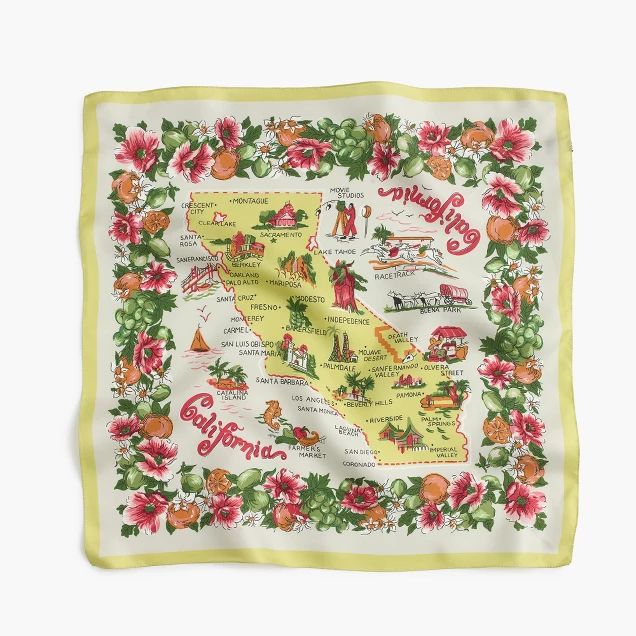 Italian silk square scarf in California map print | J.Crew US