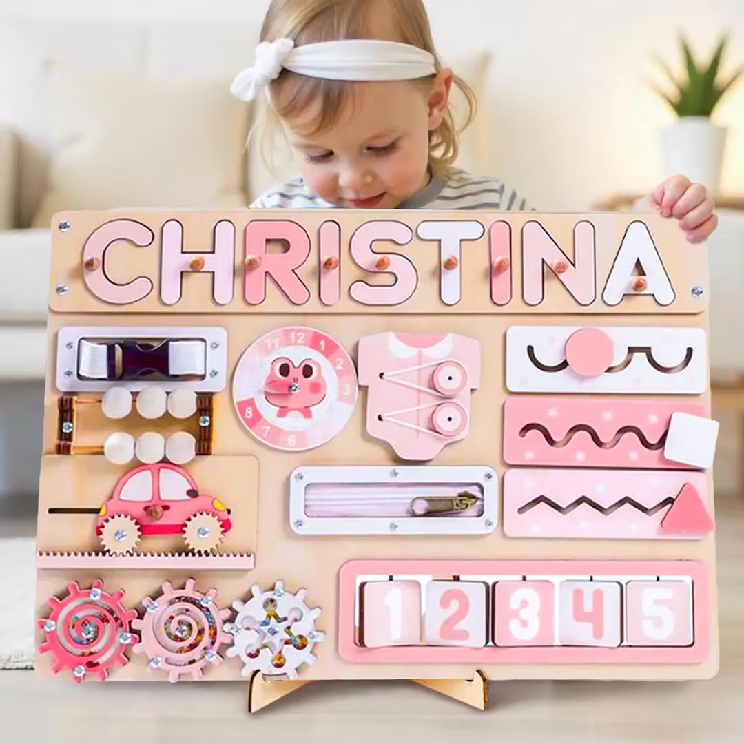 Personalized Wooden Busy Board, Montessori Toy for Toddlers, Baby Shower Gift, 1st Birthday Gift,... | Etsy (US)