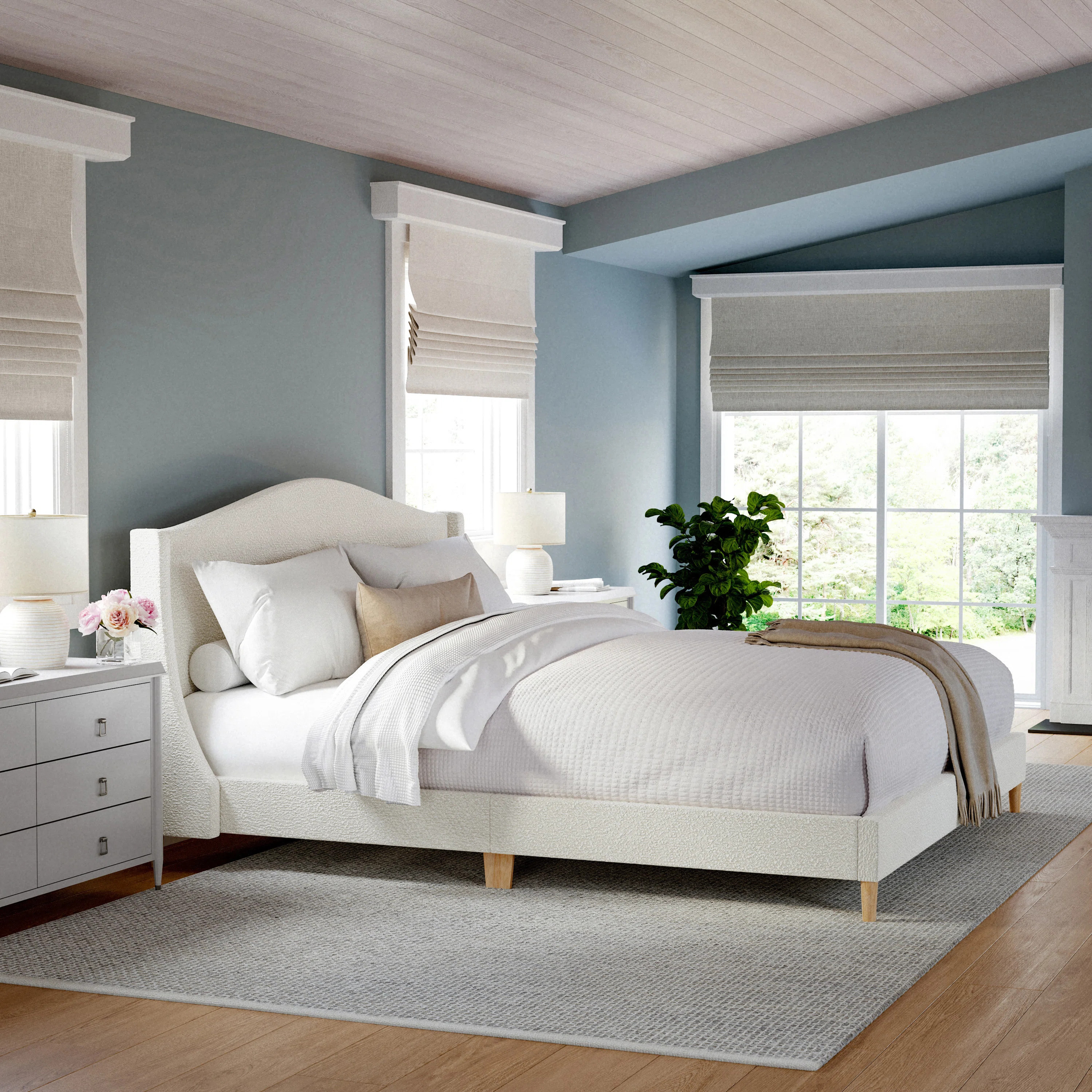Martha Stewart Amelia Upholstered Platform Bed With Curved Headboard | Wayfair North America