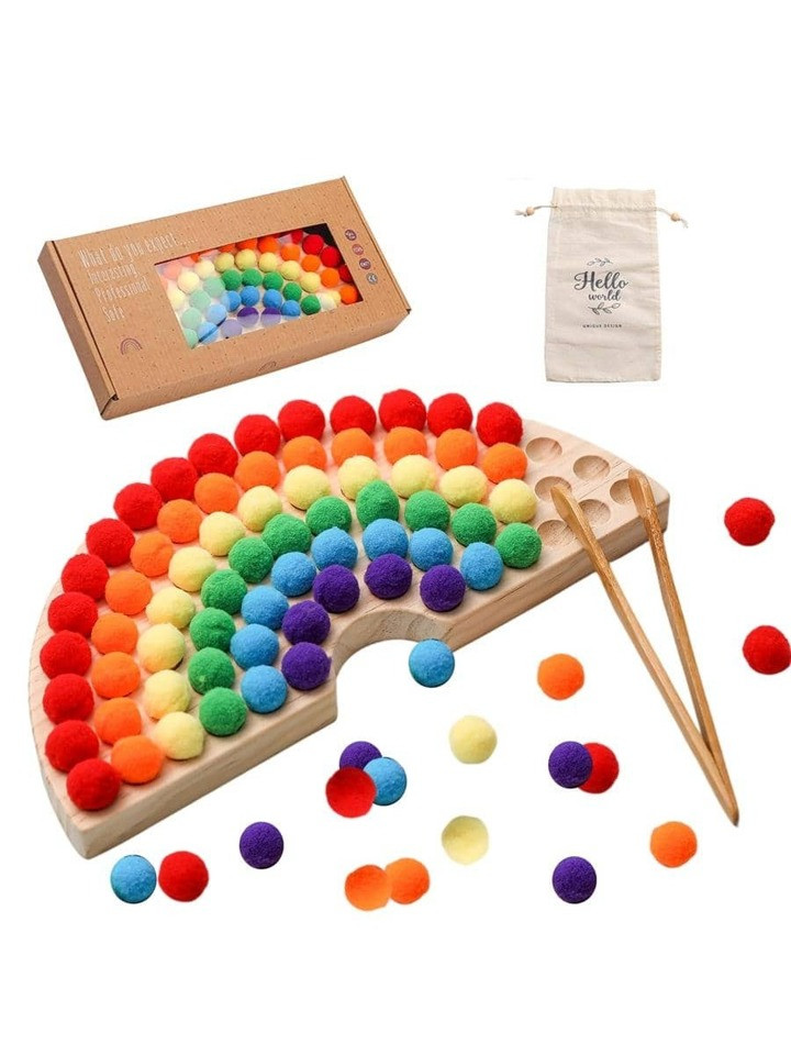 bopoobo Wooden Peg Board Beads Game Rainbow Clip Bead Puzzle Montessori Sorting Toys Counting Mat... | SHEIN