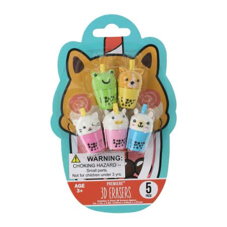 Premiere® Animal Boba Tea 3D Erasers 5-Count | Five Below