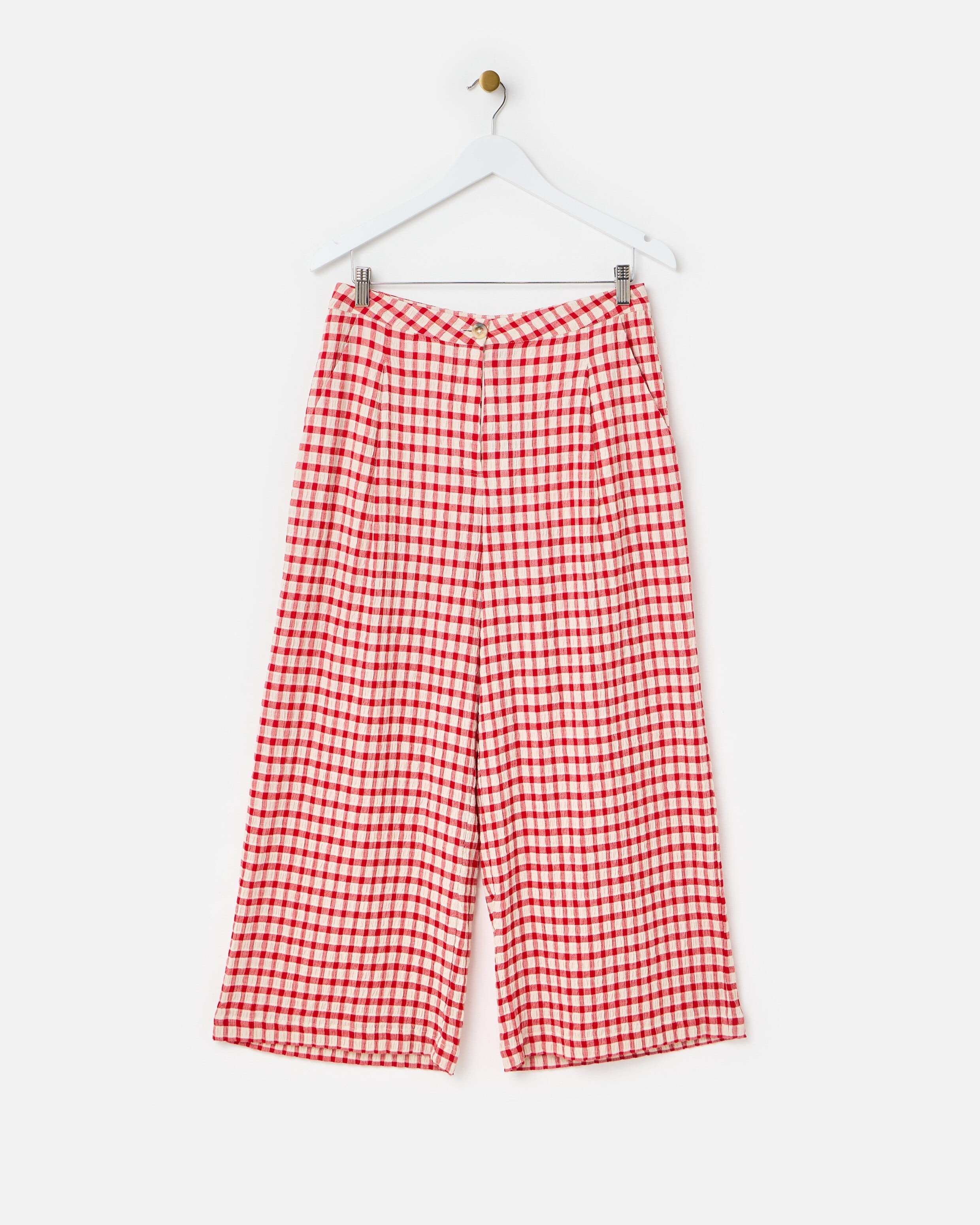 Red & Cream Gingham Cropped Wide Leg Trousers | Oliver Bonas | Oliver Bonas (Global)