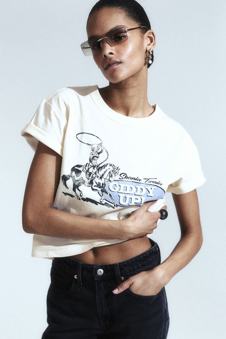 Printed T-shirt - Light beige/Shania Twain - Ladies | H&M US | H&M (US + CA)