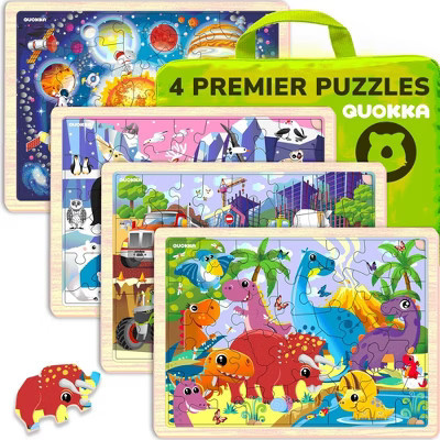 QUOKKA 36 Pieces Wooden Puzzles for Toddlers 4x Set  - Jigsaw Puzzle for Kids 4 5 6 Year Old | Animals, Dino, Vehicles & Space | Target