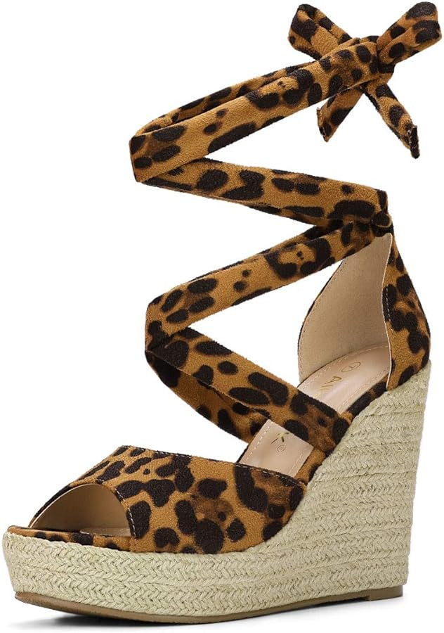 Allegra K Women's Lace Up Espadrilles Wedges Sandals | Amazon (US)