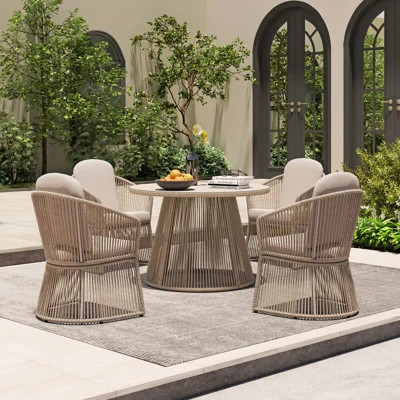 Outdoor Round 4 - Person 43.3" Long Dining Set With Cushions | Wayfair North America
