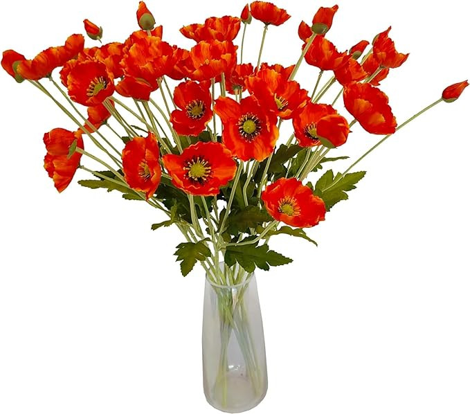 ATFL Orange and Red Poppy Flowers Artificial,12 Pcs Silk Fake Poppy Flowers,Faux Poppies Bulk for... | Amazon (US)