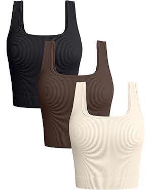 OQQ Women's 3 Piece Tank Tops Ribbed Seamless Workout Exercise Shirts Yoga Crop Tops | Amazon (US)