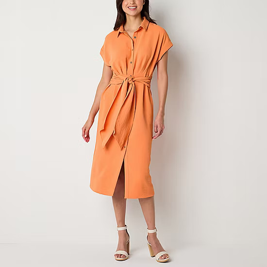 Worthington Short Sleeve Midi Shirt Dress | JCPenney
