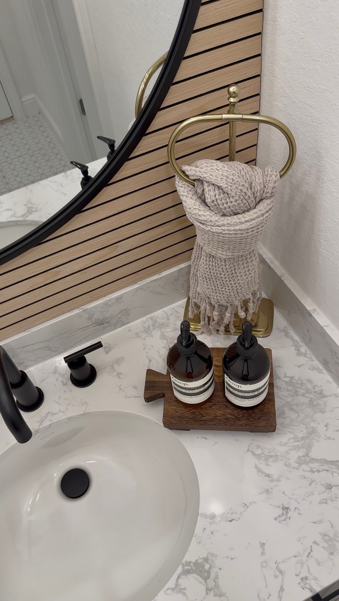 Loving how this little corner came together. The mix of black, brass, and wood feels so warm and simple. Added a cozy towel and a couple of my go-to soaps to finish it off.

Linked everything for you 

#LTKHome #LTKSeasonal #LTKSaleAlert